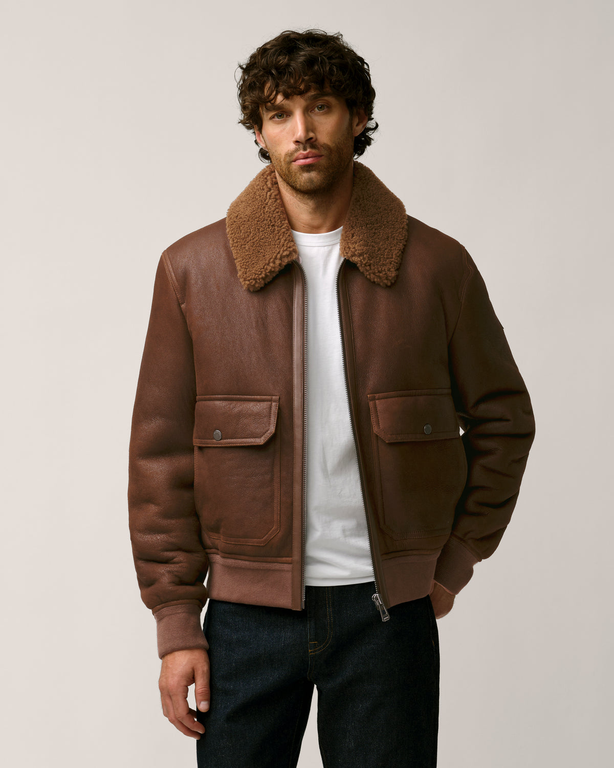 NORTHWIND SHEARLING JACKET - Dark Maple Brown