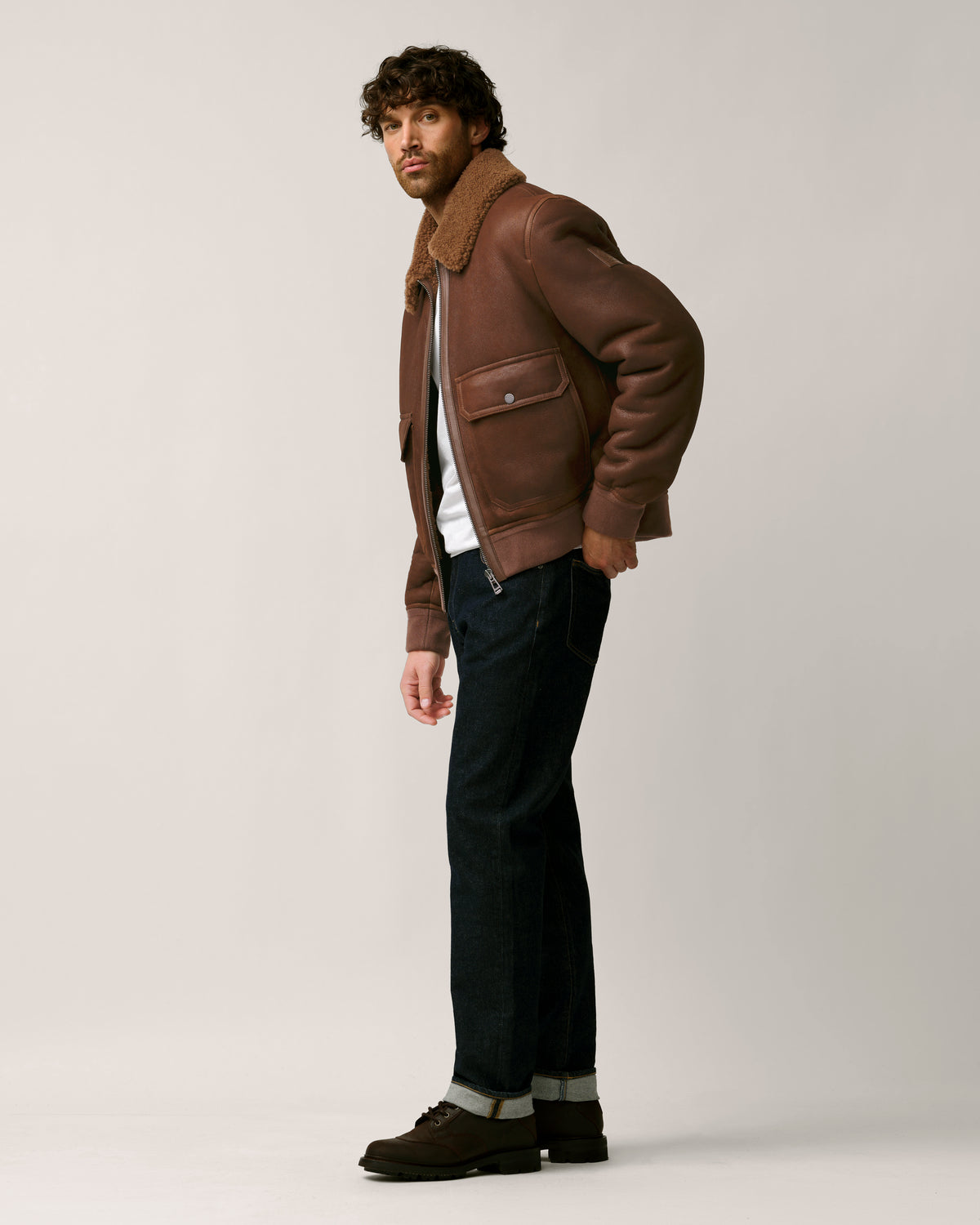 NORTHWIND SHEARLING JACKET - Dark Maple Brown