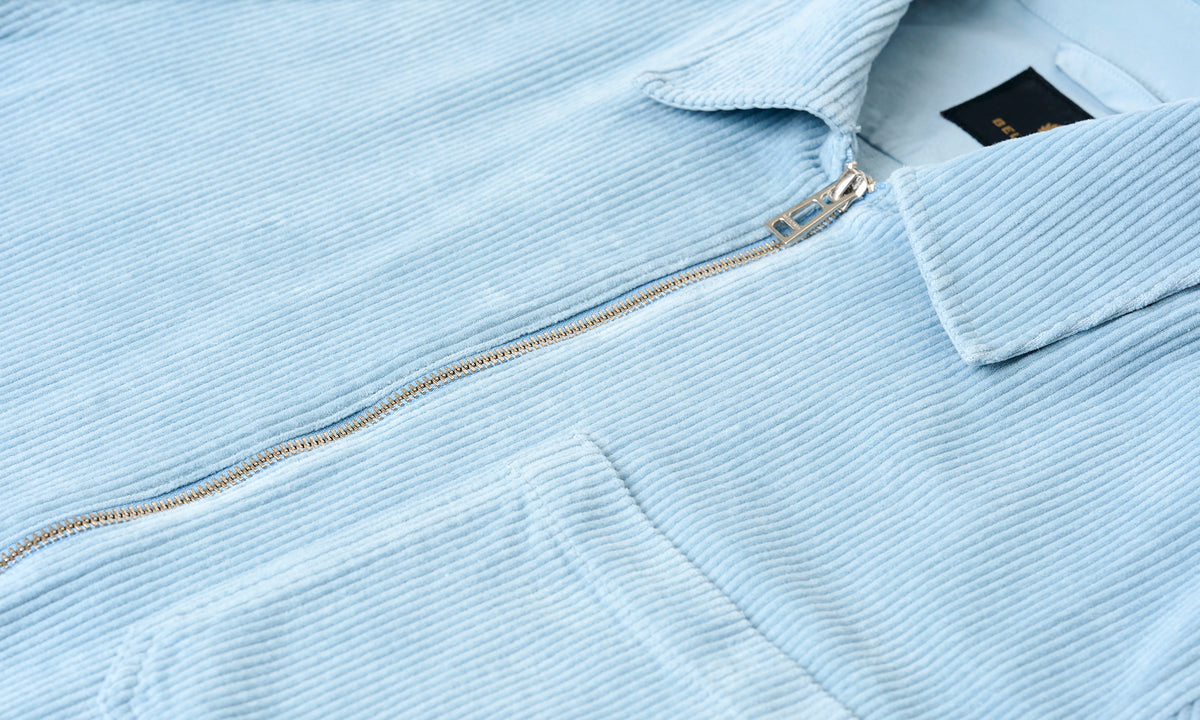 GIACCA-CAMICIA IN VELLUTO A COSTE VALVE CON ZIP - Blu nebbia