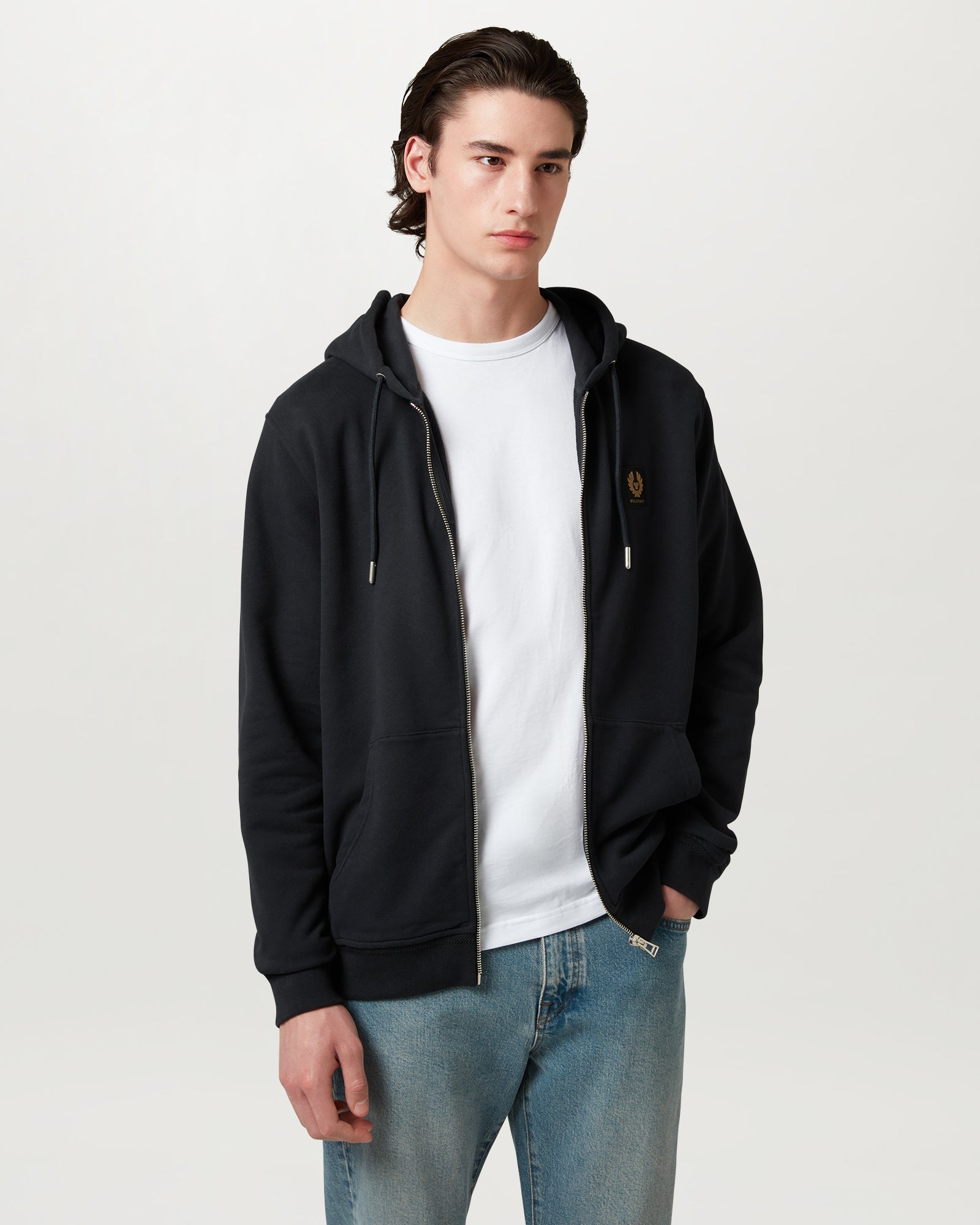 FELPA CON CAPPUCCIO E ZIP INTERA BELSTAFF - Inchiostro scuro