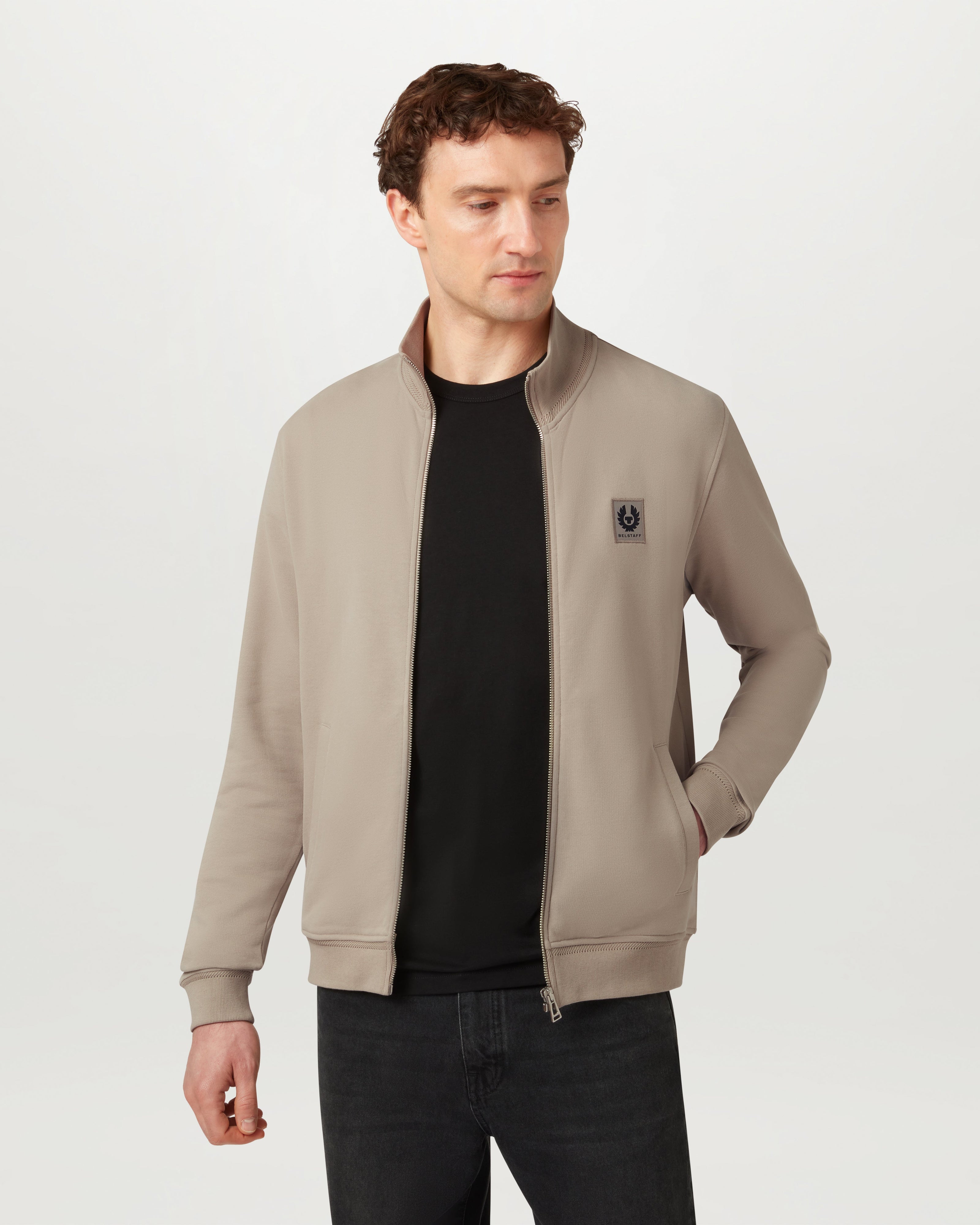 SUDADERA BELSTAFF CON CREMALLERA COMPLETA - Pardo