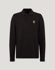 Black Belstaff long sleeve polo with textured piqué fabric and gold crest badge on chest