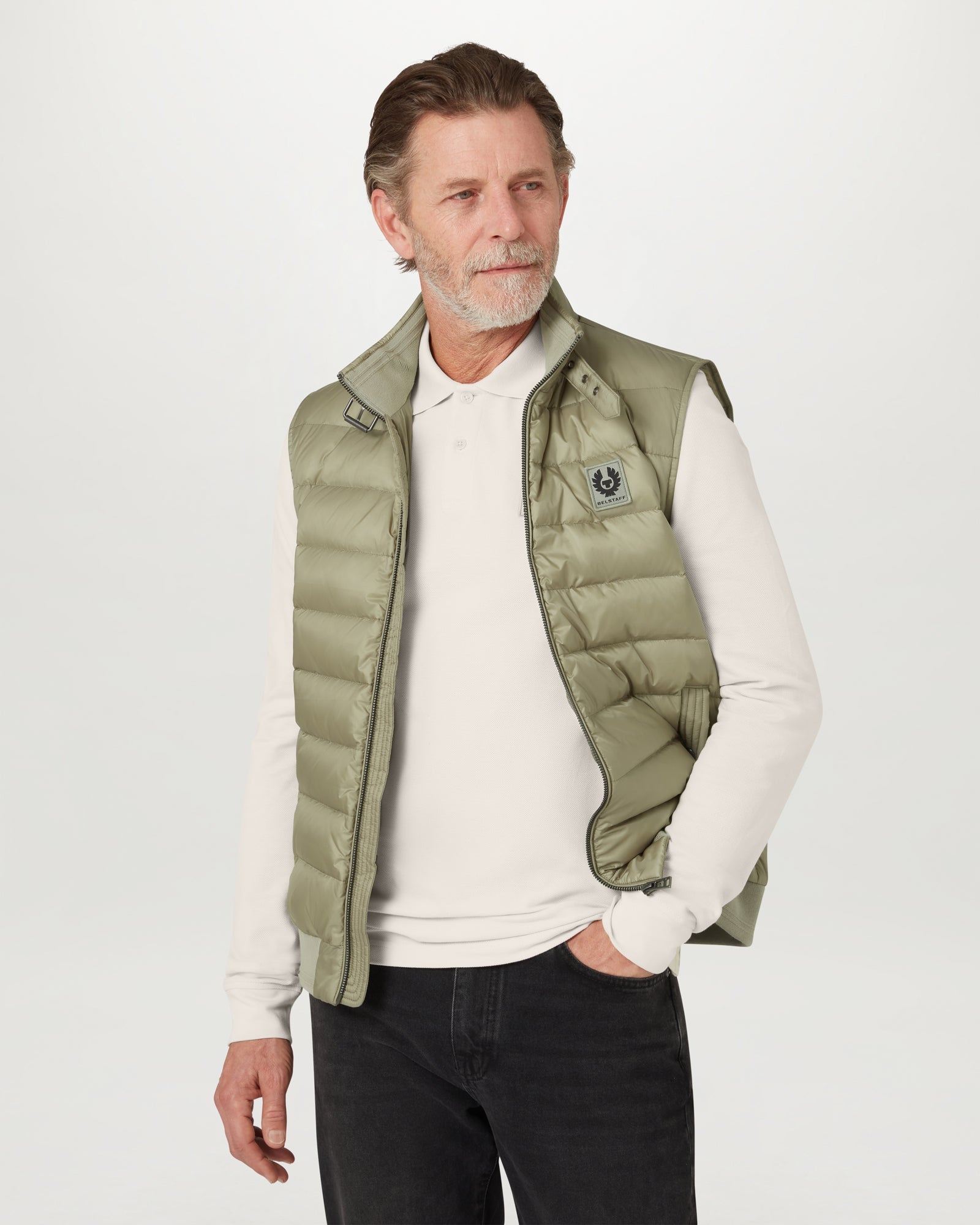 BELSTAFF LONG SLEEVED POLO - Silver Birch