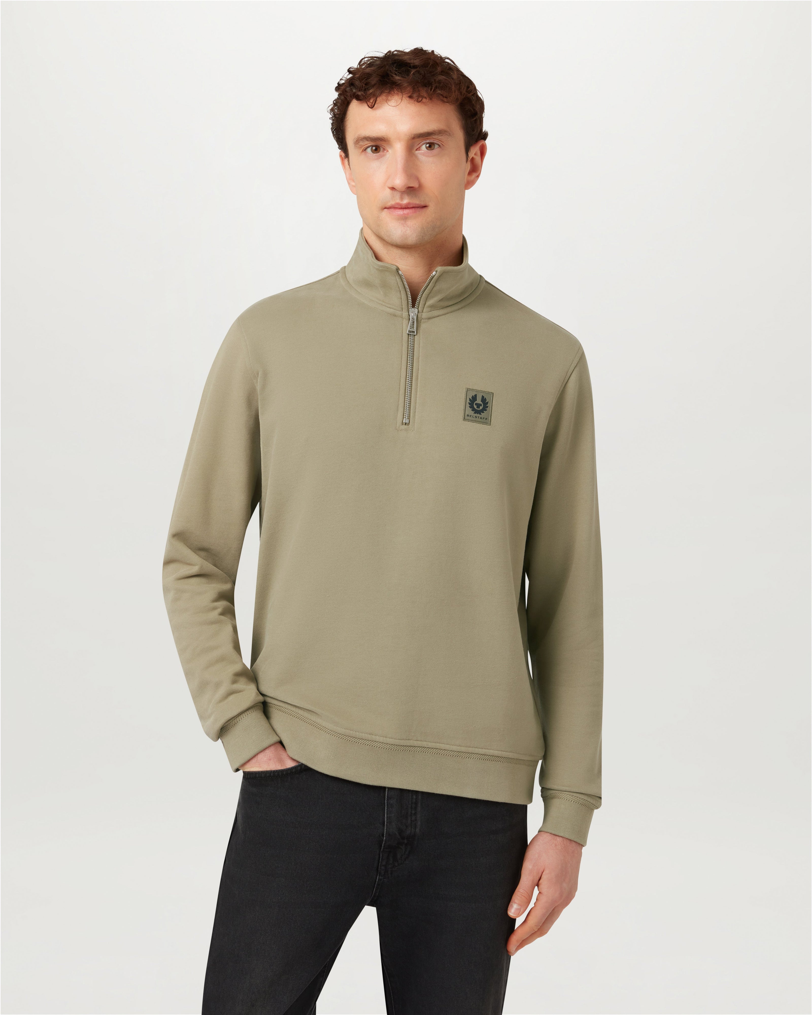 BELSTAFF QUARTER ZIP SWEATSHIRT - Fatigue Green