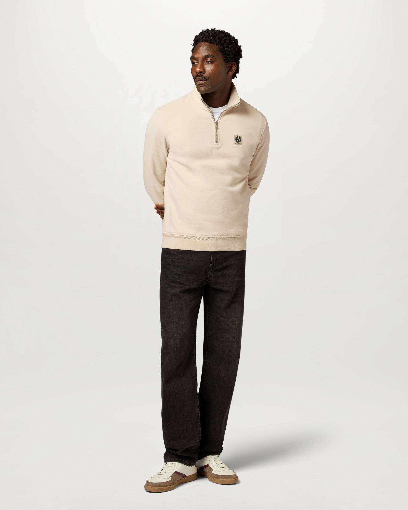 BELSTAFF QUARTER ZIP SWEATSHIRT - Pale Stone