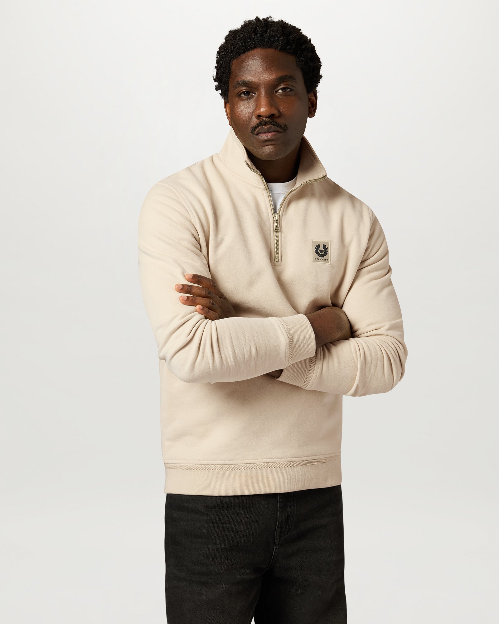 BELSTAFF QUARTER ZIP SWEATSHIRT - Pale Stone