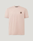 Front view of pale pink Belstaff T-shirt with chest logo patch