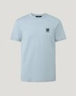 Light blue Belstaff crew-neck T-shirt with a small embroidered logo patch on the chest