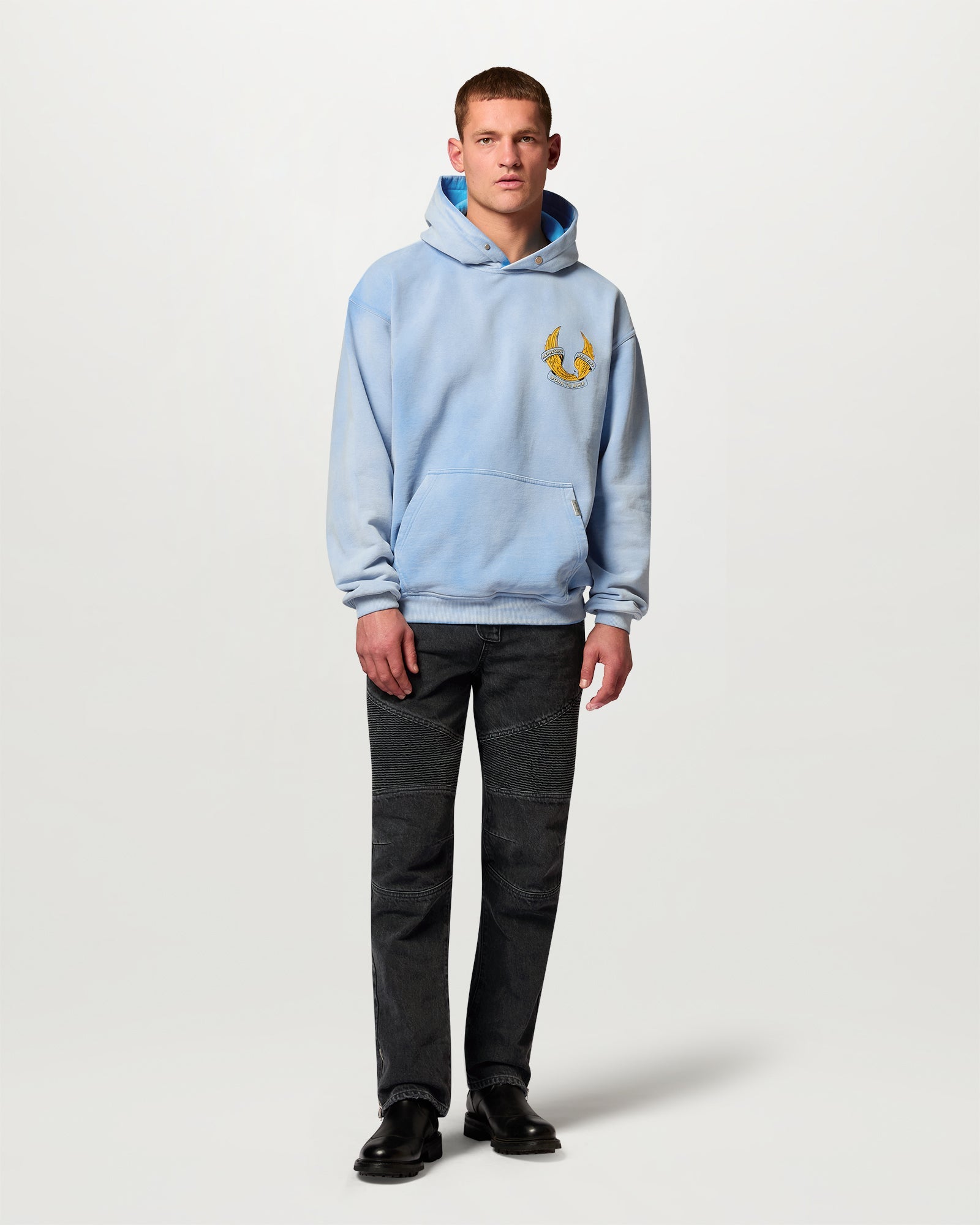 BELSTAFF X REPRESENT BORN TO BIKE HOODIE - Washed Blue