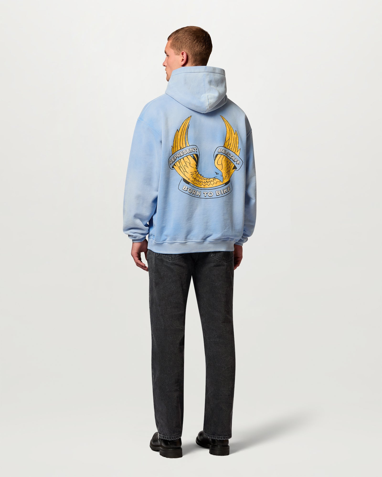 BELSTAFF X REPRESENT BORN TO BIKE HOODIE - Washed Blue