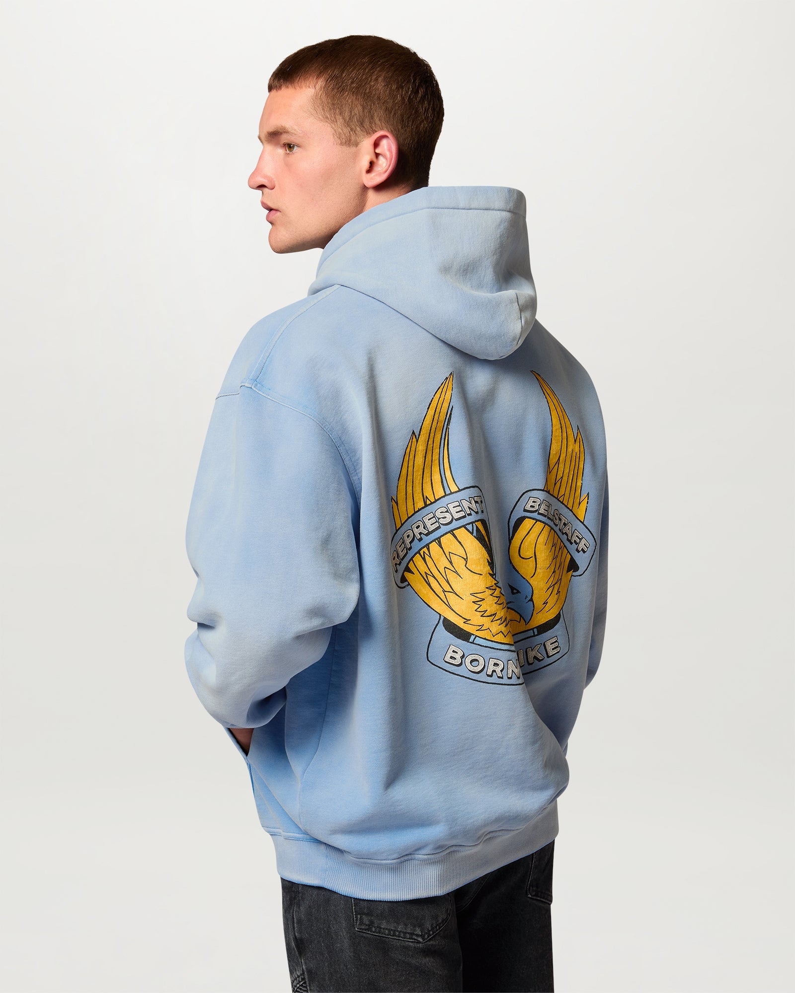 BELSTAFF X REPRESENT BORN TO BIKE HOODIE - Washed Blue