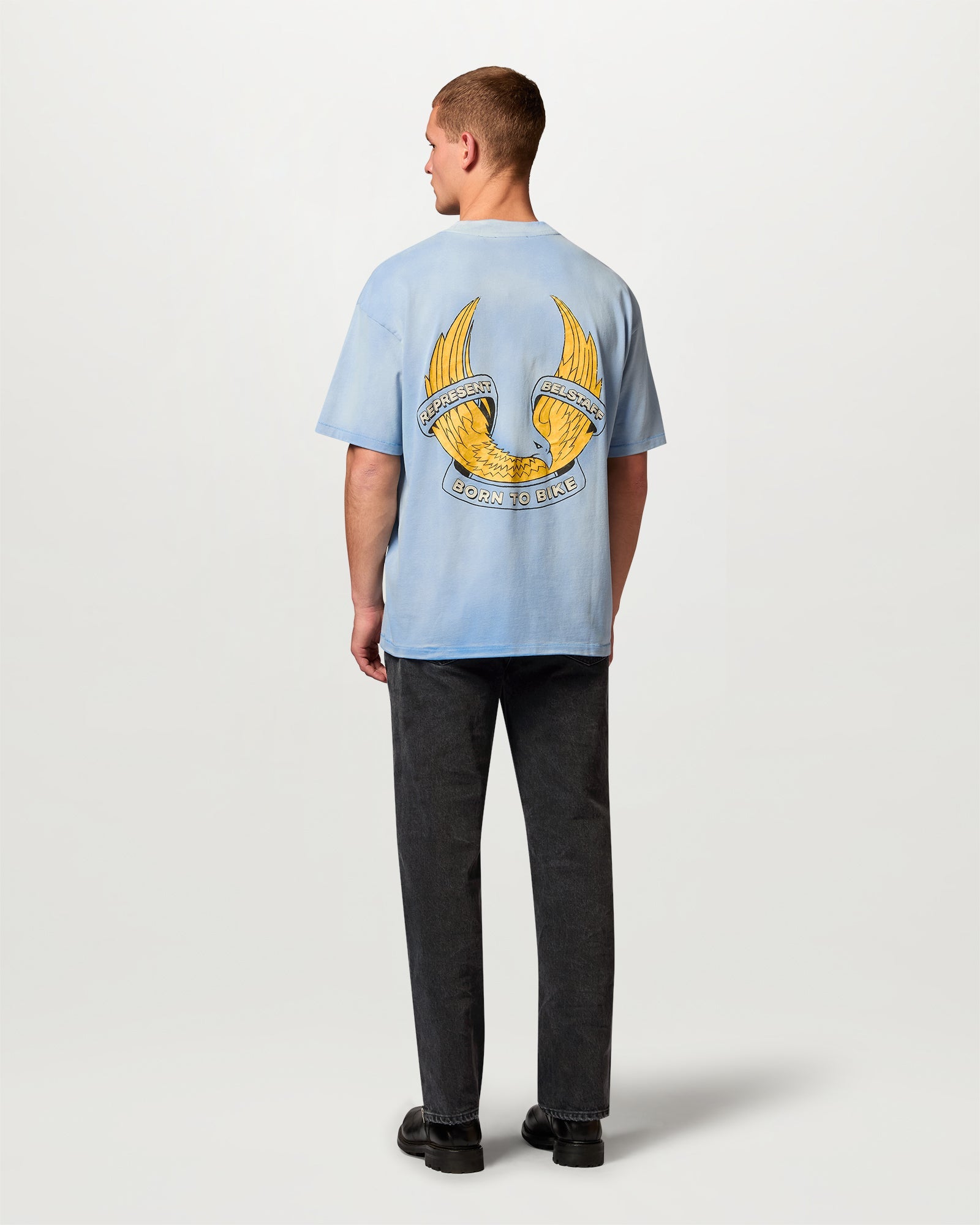 BELSTAFF X REPRESENT BORN TO BIKE T-SHIRT - Washed Blue