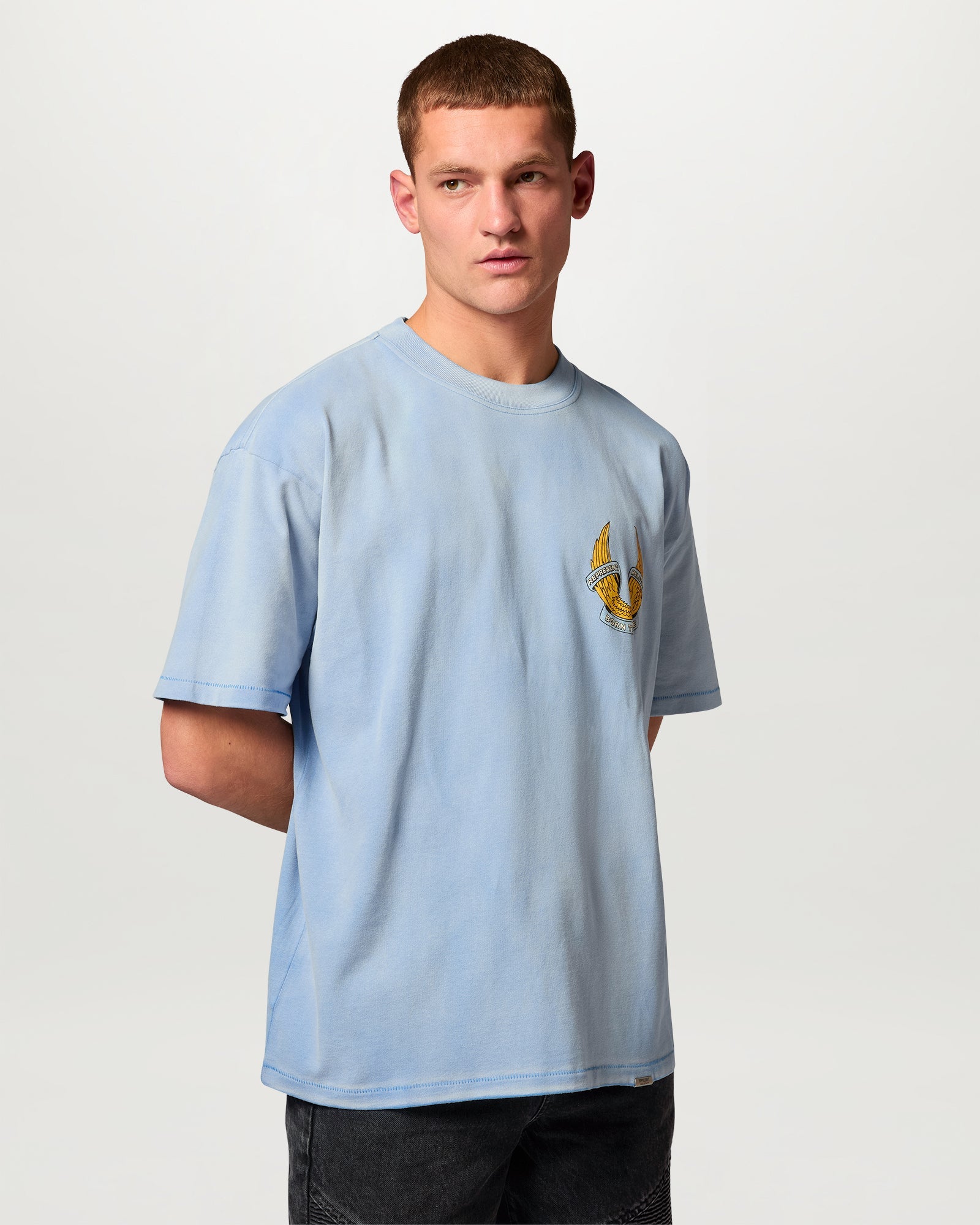 BELSTAFF X REPRESENT BORN TO BIKE T-SHIRT - Washed Blue