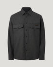 Charcoal Castle overshirt worn by a model with button front and two chest pockets