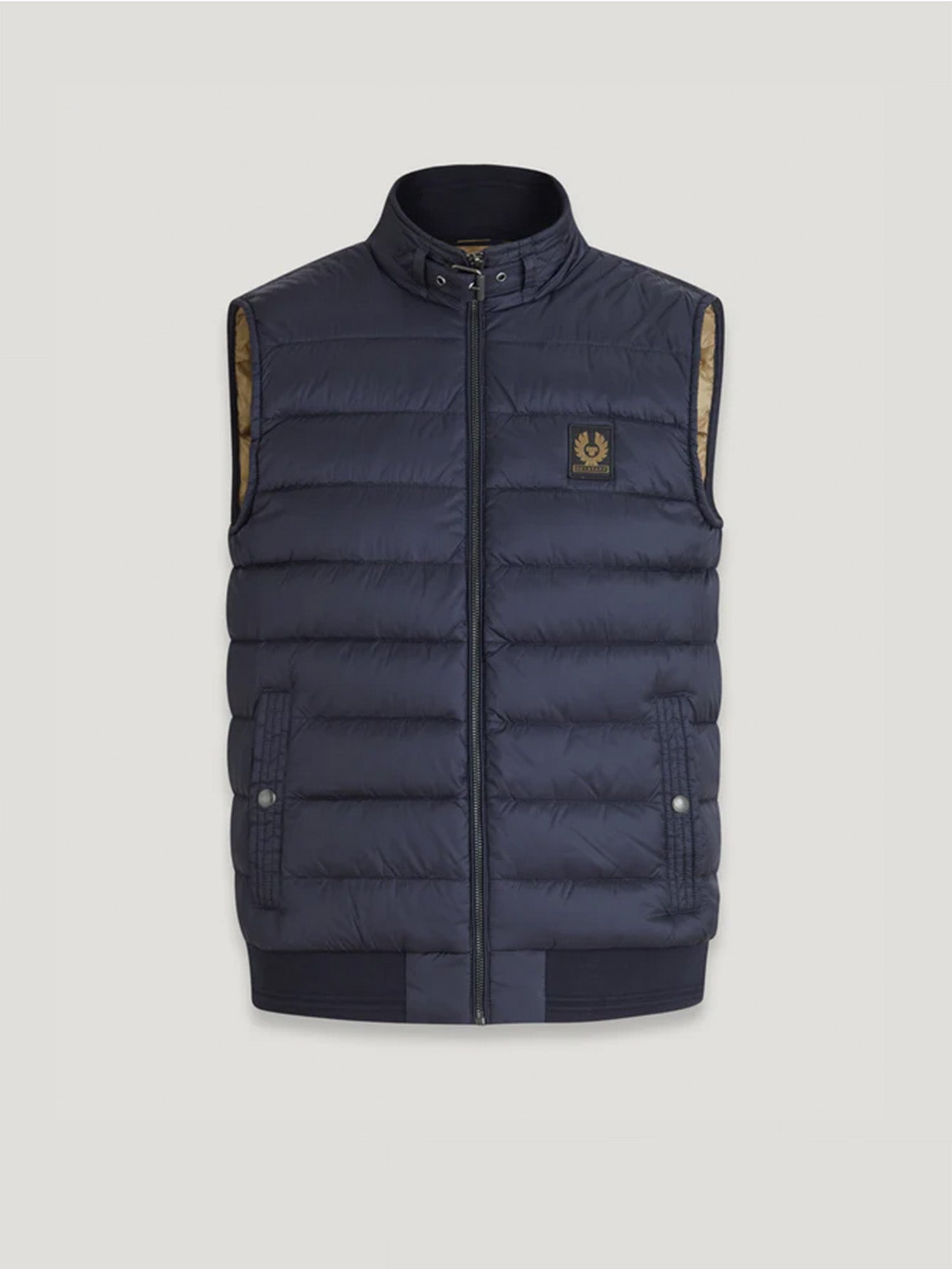 Circuit Gilet Dark Ink down vest with zip front and stand collar; left chest crest patch.