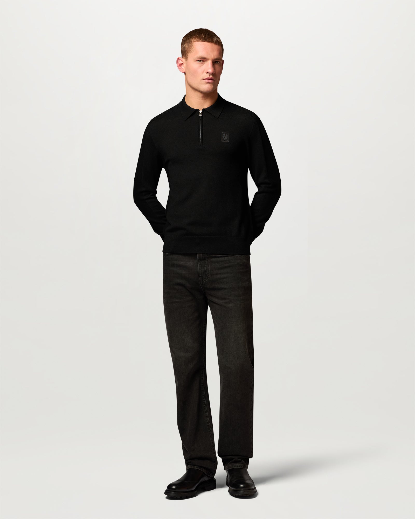 COLDEN KNITTED POLO - Black