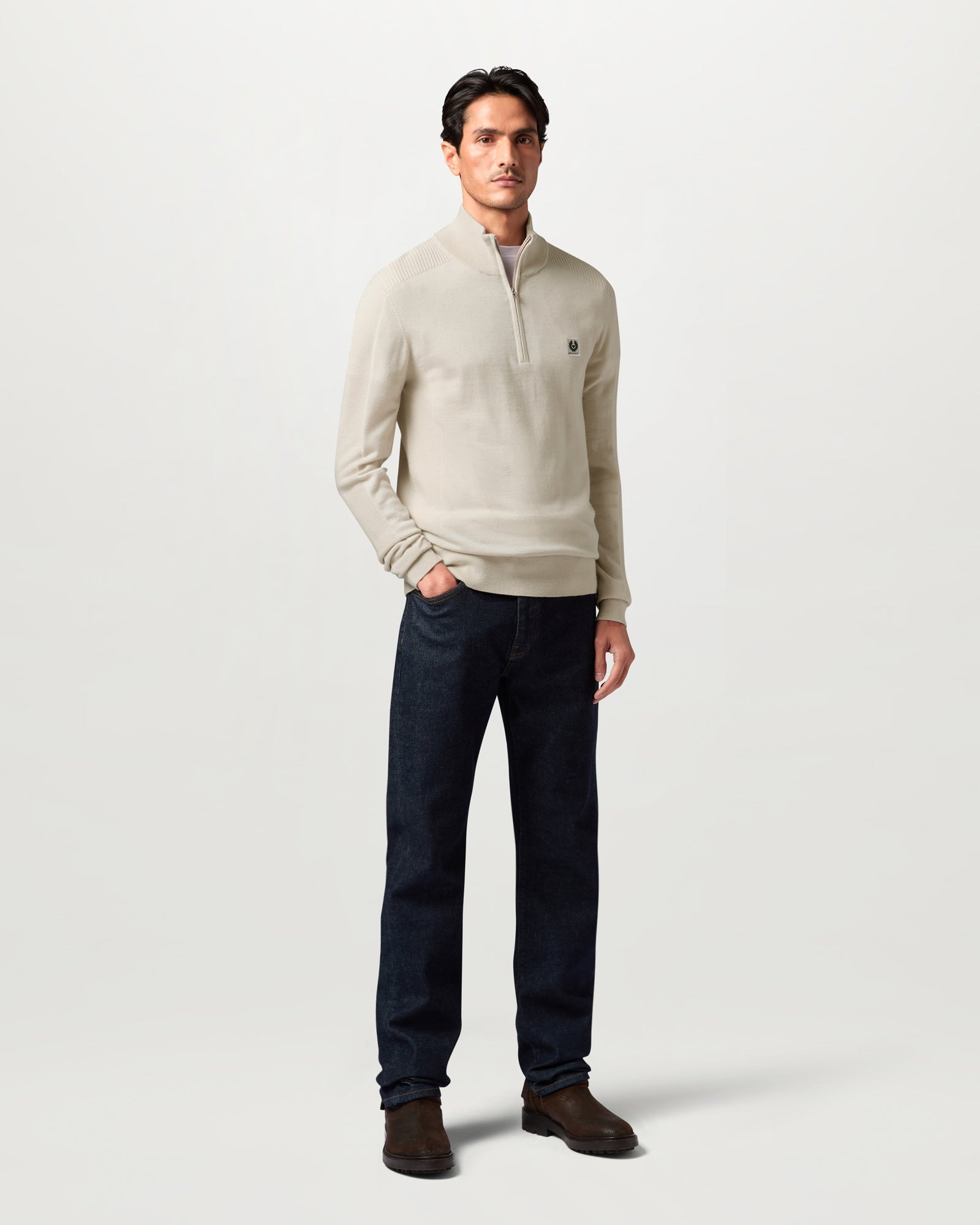 COLDEN MERINO QUARTER ZIP - Pale Stone