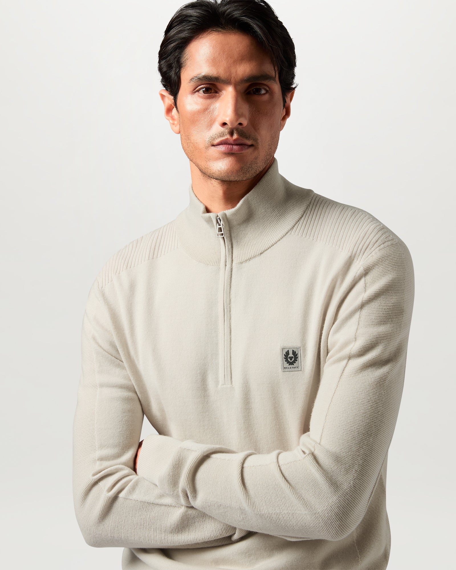 COLDEN MERINO QUARTER ZIP - Pale Stone