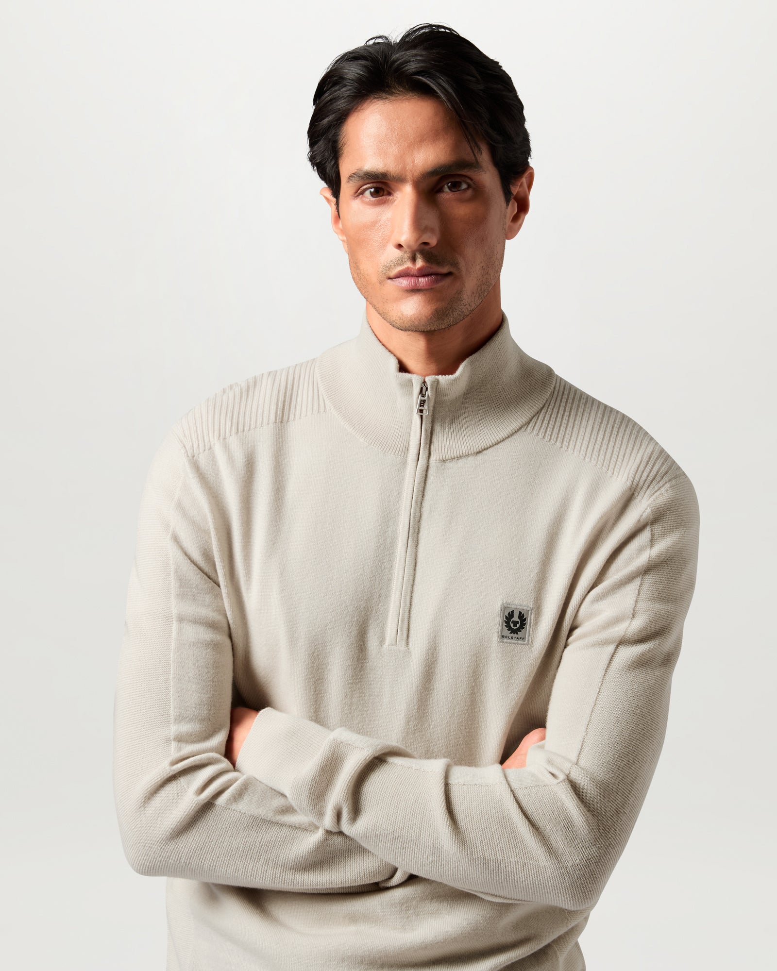 COLDEN MERINO QUARTER ZIP - Pale Stone