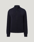 Dark navy knitted cardigan with full front zip and stand collar