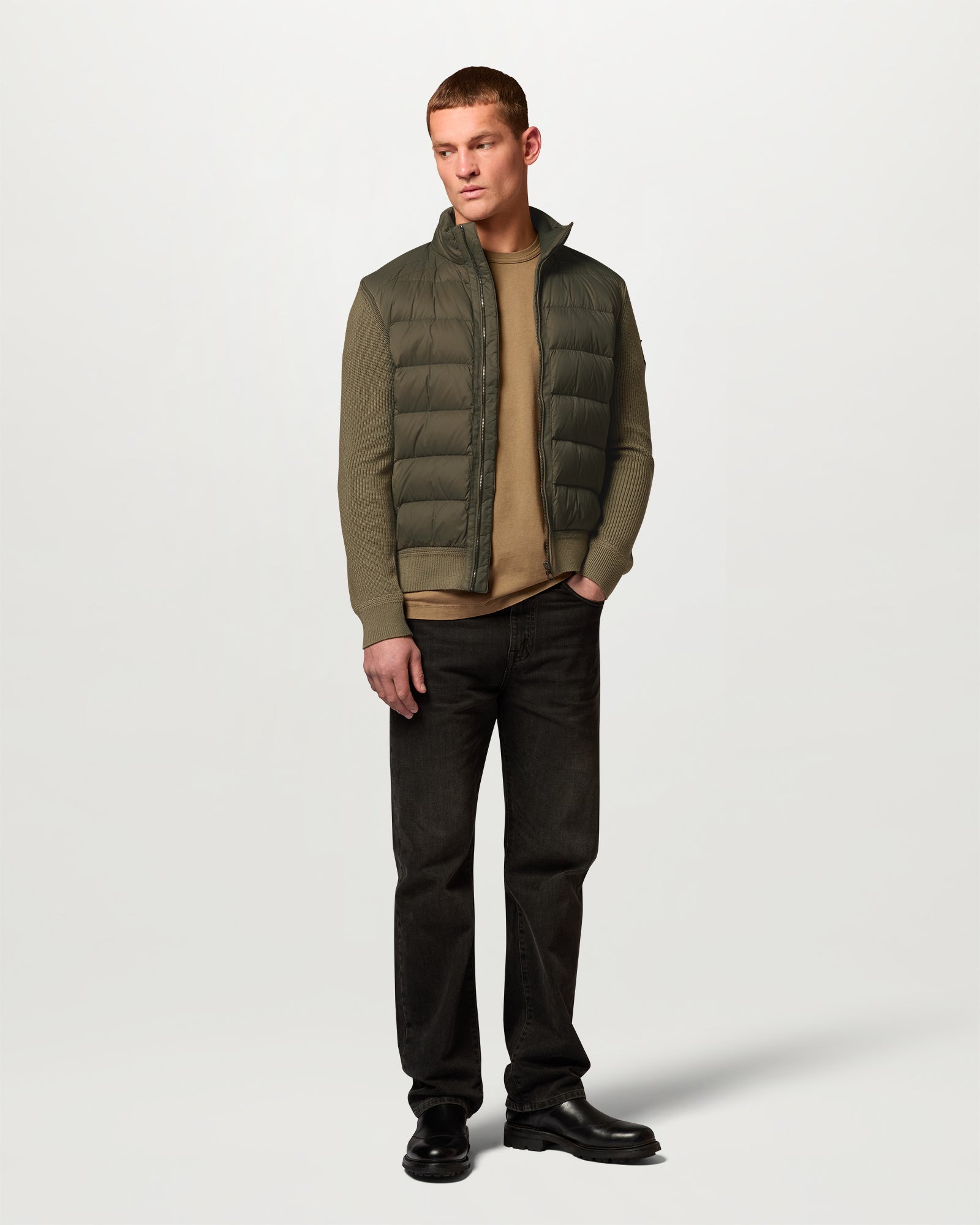 COMPOUND CARDIGAN DOWN - Khaki Green