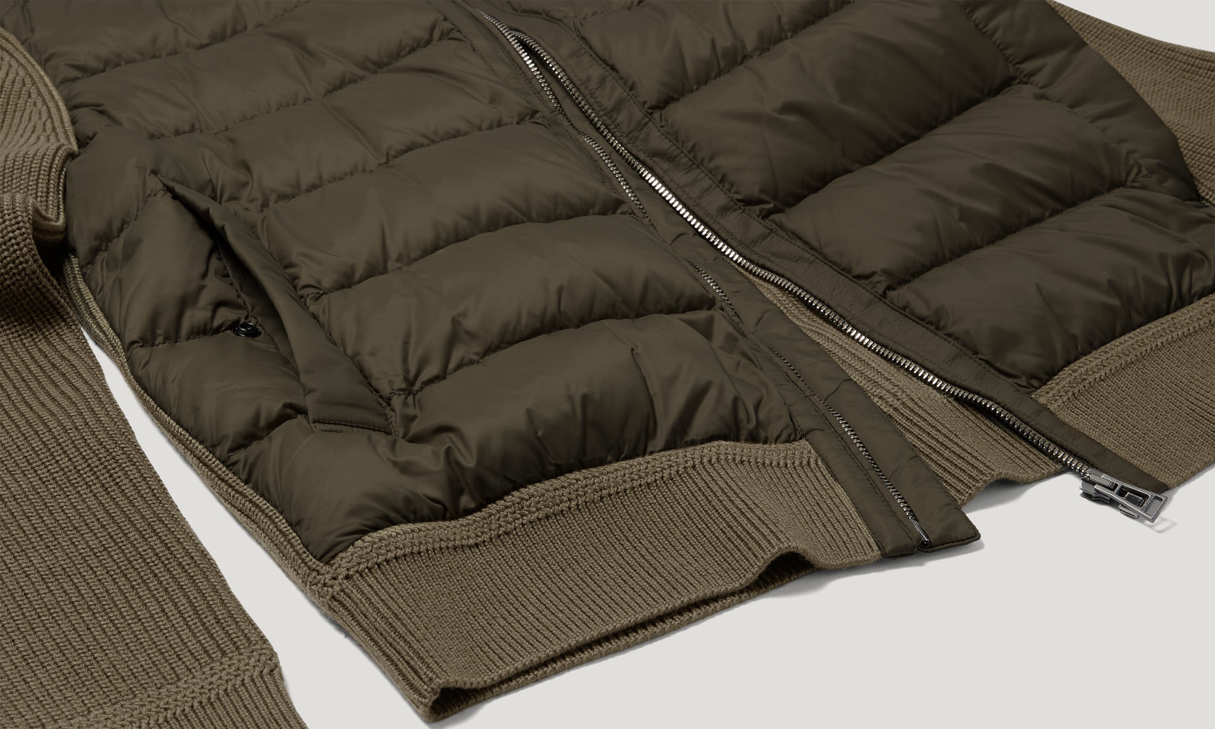 COMPOUND CARDIGAN DOWN - Khaki Green