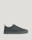 Fleming trainer in iron nappa leather with low profile lace up silhouette and rubber sole