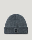 Petrol Garment Dye Aspect beanie in resin treated Italian Merino wool with Belstaff patch