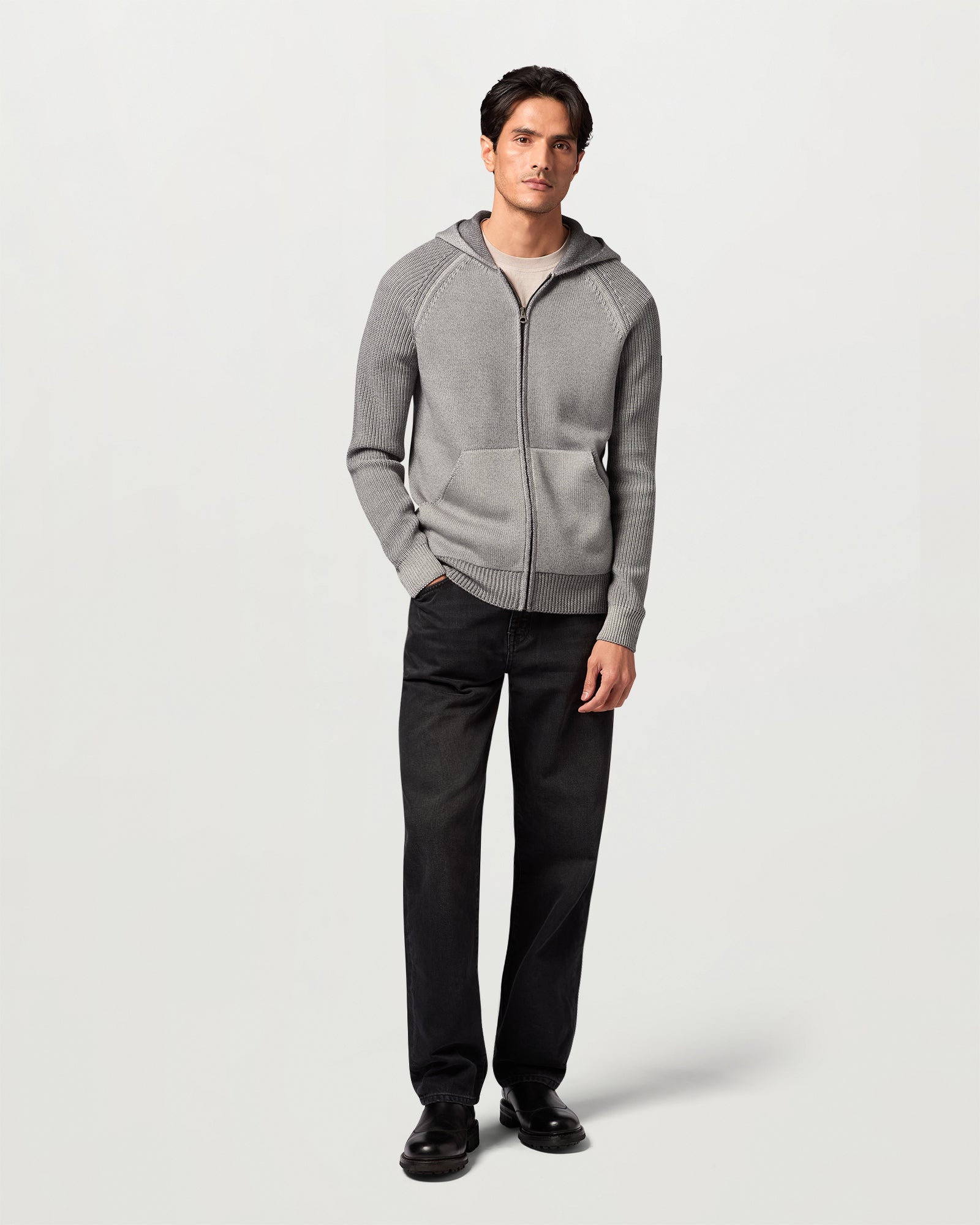 CARDIGAN ASPECT TINTO IN CAPO CON ZIP INTERA - Cemento