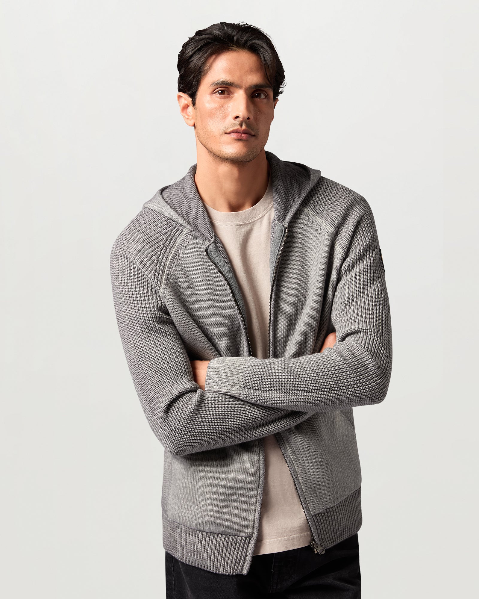 CARDIGAN ASPECT TINTO IN CAPO CON ZIP INTERA - Cemento