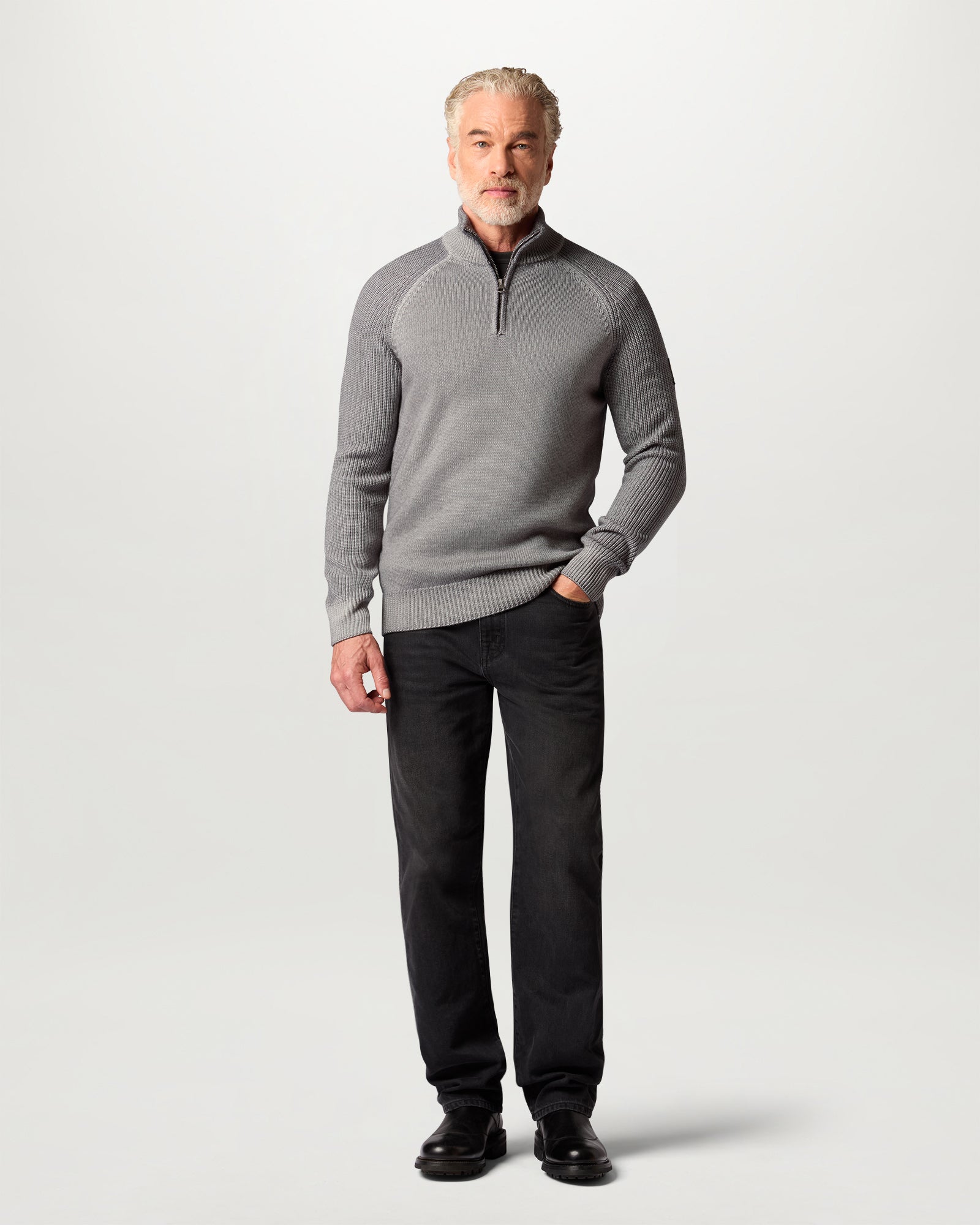 GARMENT DYE ASPECT QUARTER ZIP - Concrete