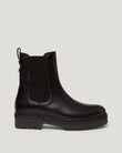 Gerrard pull-on Chelsea boot in black polished leather with elastic side panel and back pull tab