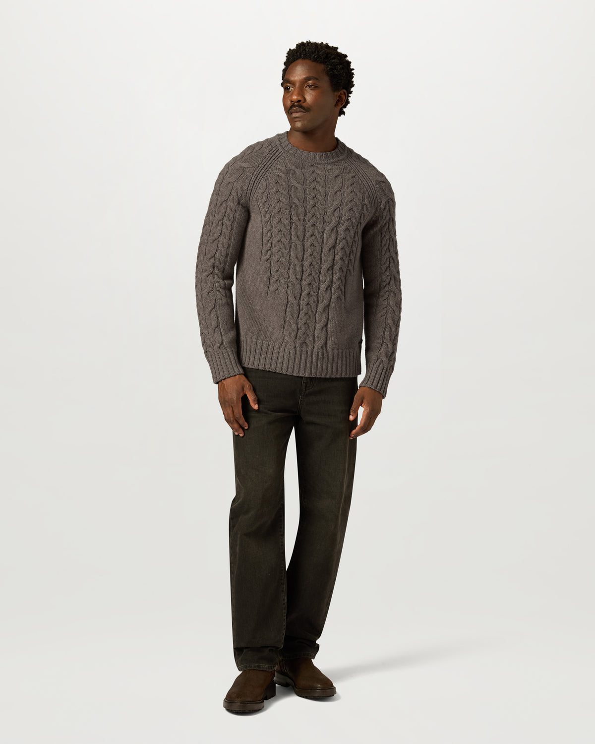 HARROW CABLE KNIT CREW - Dusty Taupe