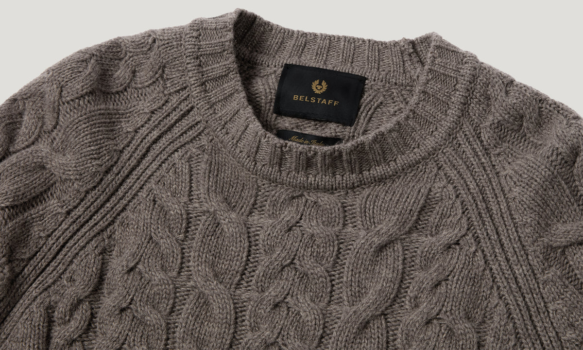 HARROW CABLE KNIT CREW - Dusty Taupe