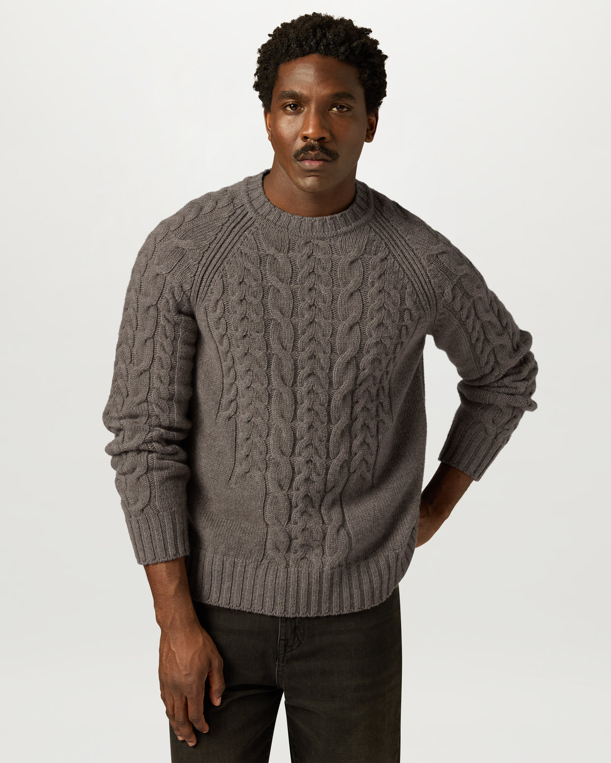 HARROW CABLE KNIT CREW - Dusty Taupe