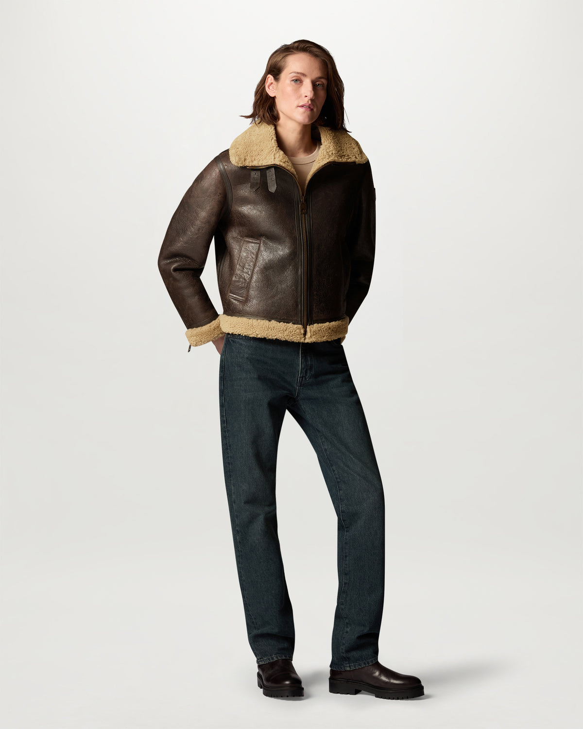 KENORA SHEARLING JACKET - Bark / Camel