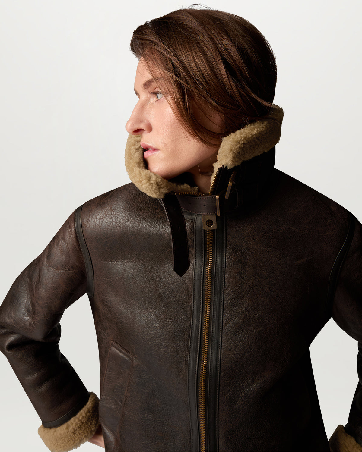 KENORA SHEARLING JACKET - Bark / Camel