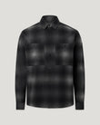 Outpost shirt brushed cotton flannel in dark charcoal with two chest pockets and front buttons.