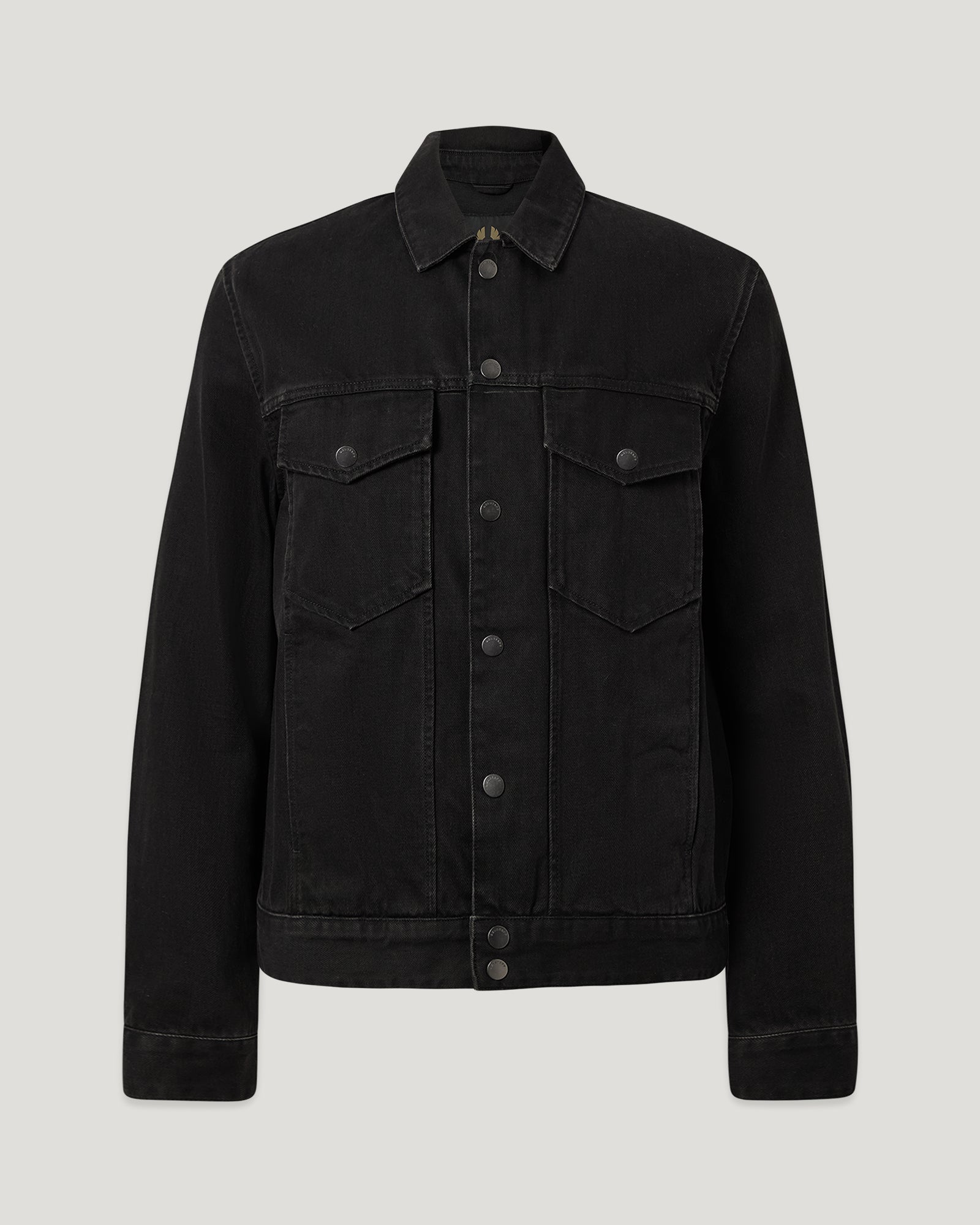 Piston Trucker Jacket in Washed Black with button front and two chest pockets.