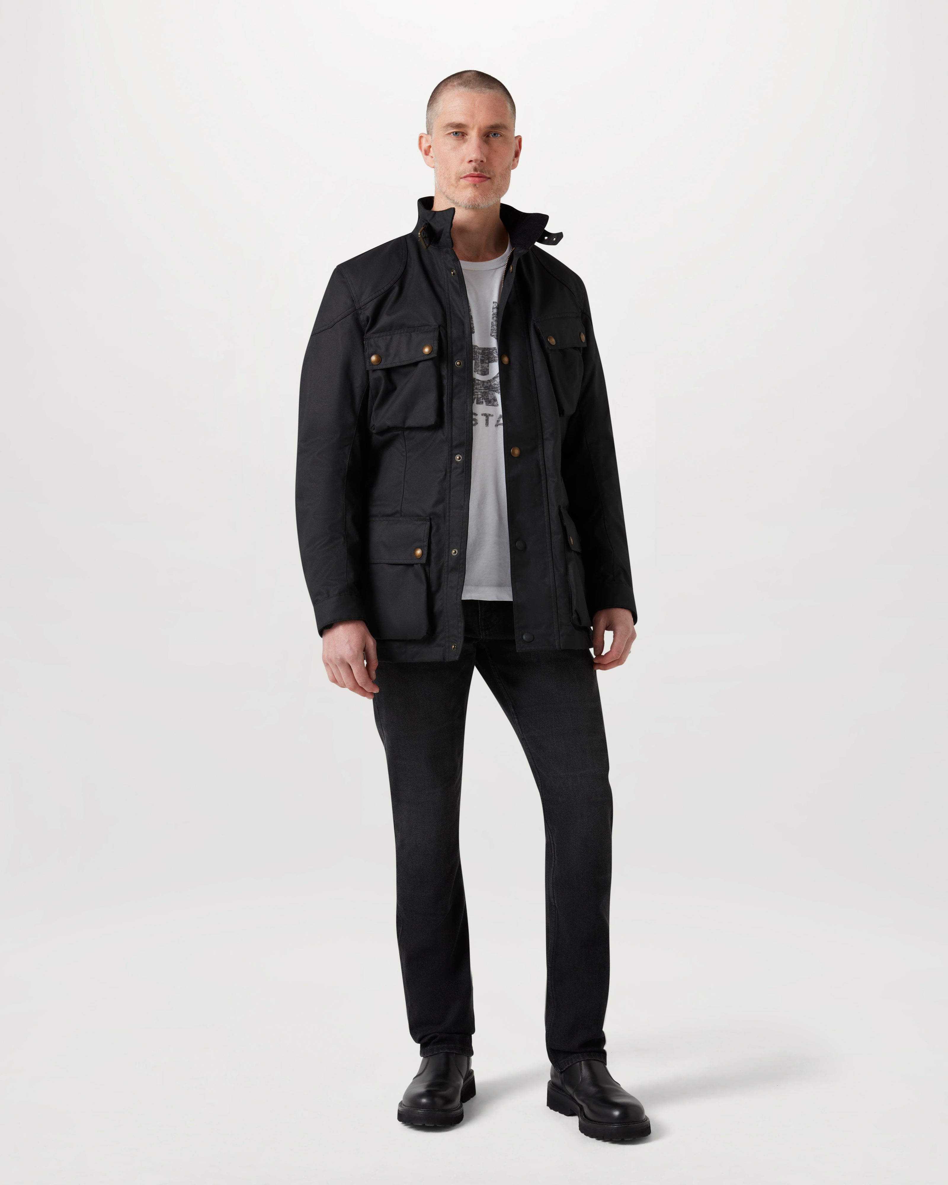 POPLAR MOTORCYCLE JEANS - Washed Black