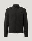 Close-up of black Tamar Motorcycle Jacket with front zip and chest pocket detail.