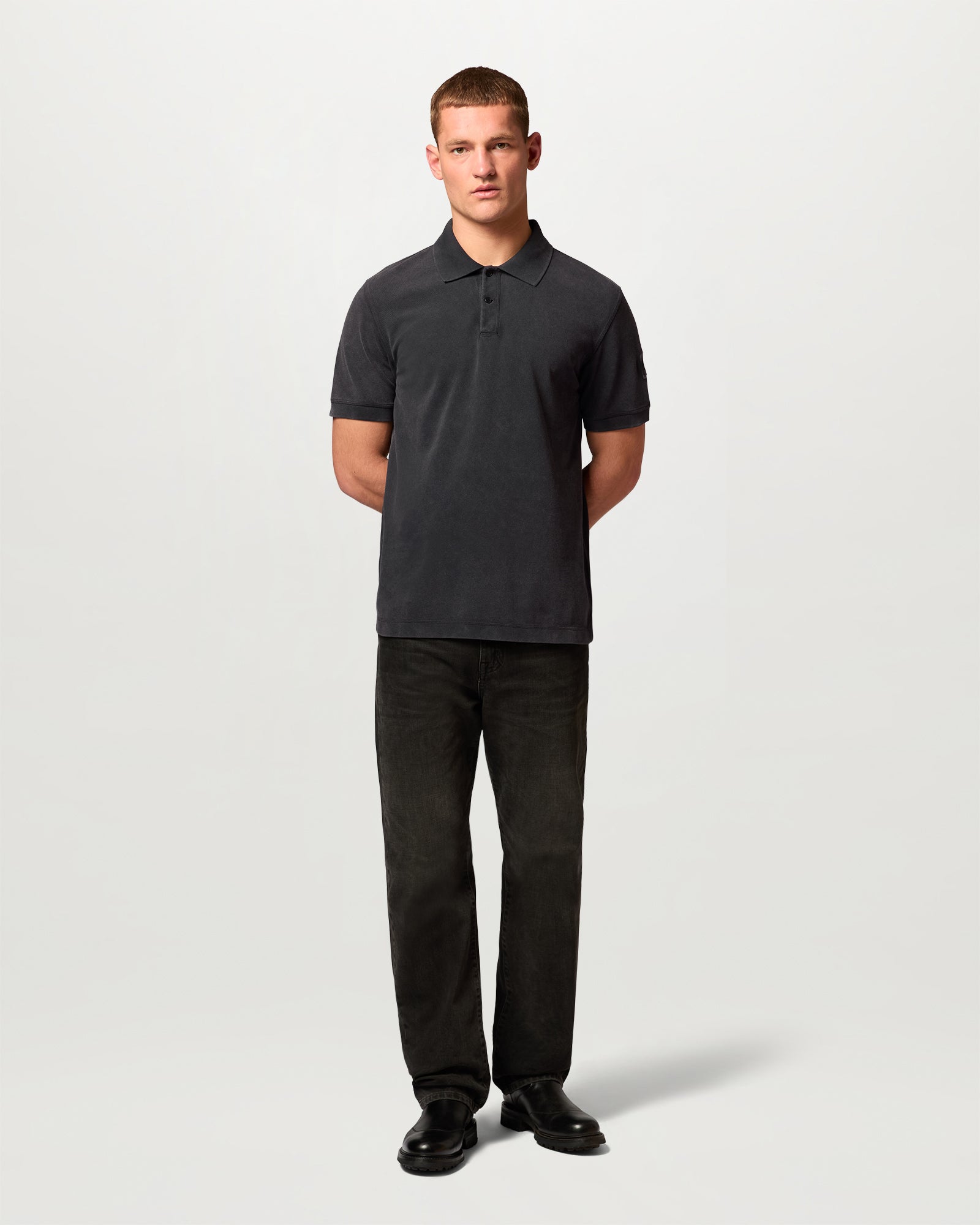 VALLEY GARMENT DYE POLO COTTON. - Washed Black