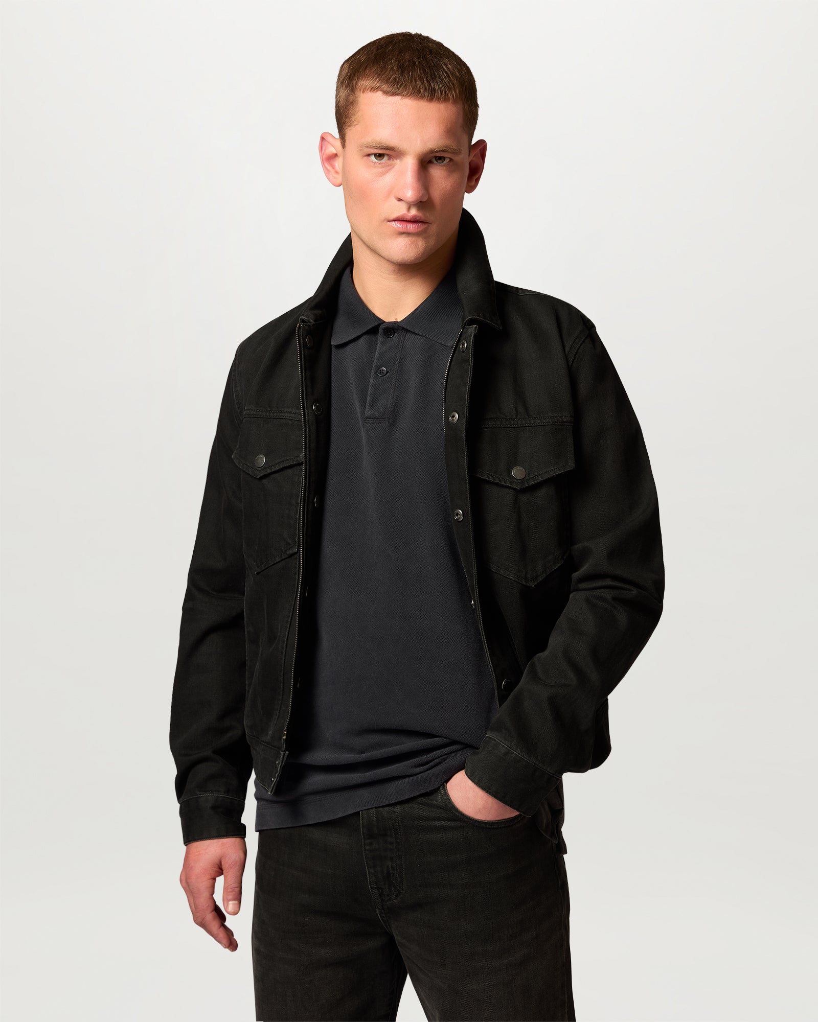 VALLEY GARMENT DYE POLO COTTON. - Washed Black