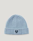 Mist Blue Watch Beanie Hat in lambswool with ribbed knit and turned-up brim, Belstaff patch