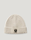 Watch Beanie Hat in Pale Stone with ribbed knit and turned up brim and Belstaff patch