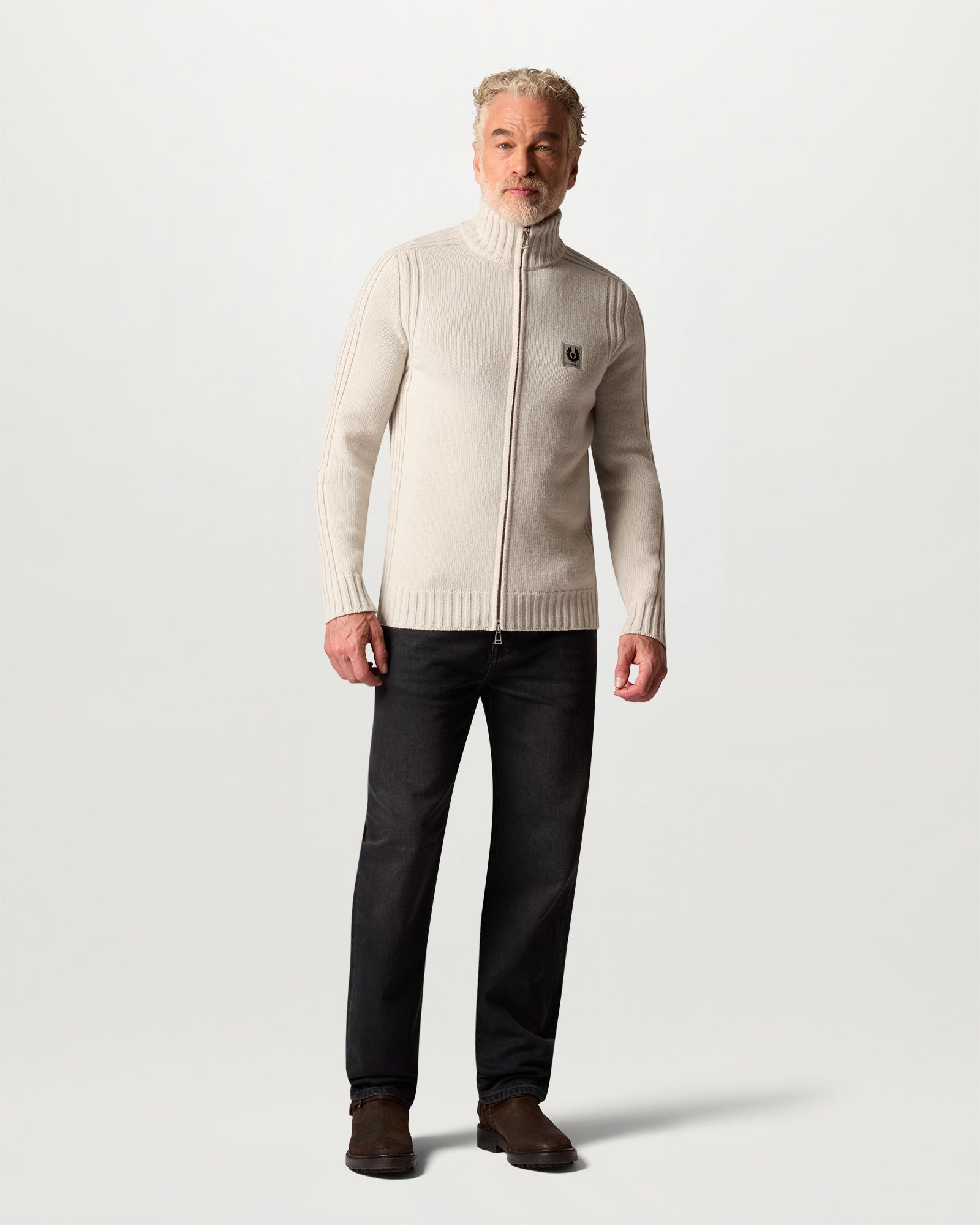 WATCH ZIP CARDIGAN - Pale Stone