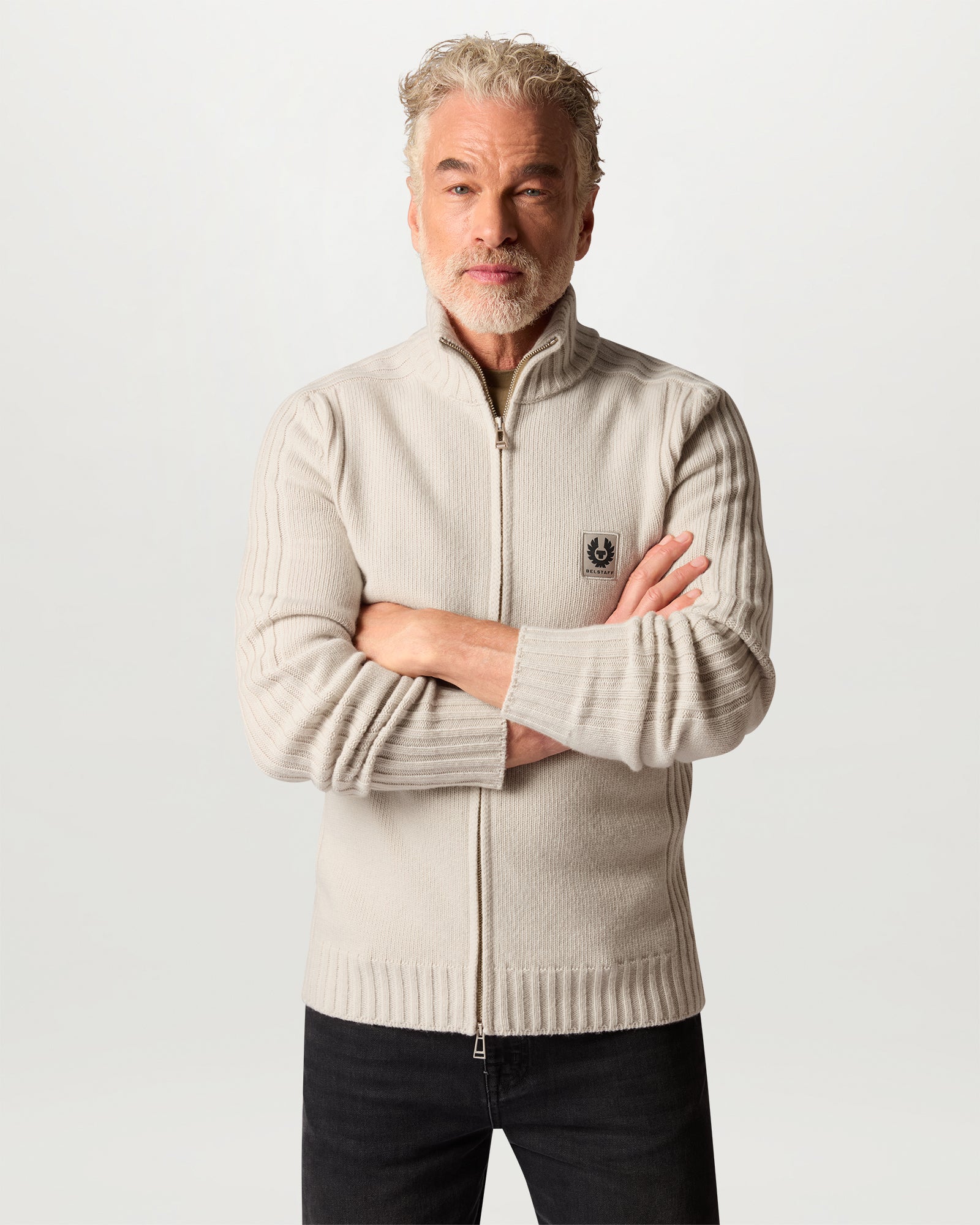 WATCH ZIP CARDIGAN - Pale Stone
