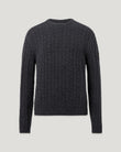 Dark gray cable-knit Westport Crew Neck sweater with a rounded neckline